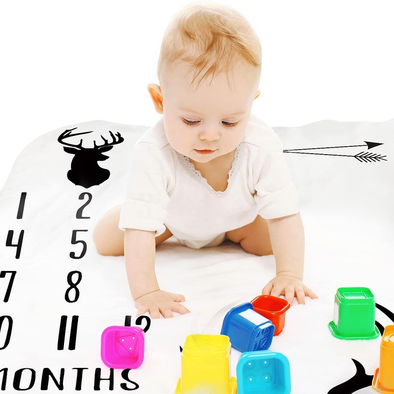 Tebaby Baby Monthly Milestone Blanket Boy - Deer Newborn Month Blanket Neutral Personalized Shower Gift Woodland Nursery Decor Photography Background Prop with Frame Large 51''x40'' - Image 5